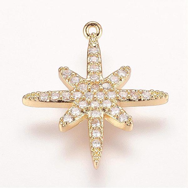 

PandaHall Brass Micro Pave Cubic Zirconia Pendants, Star, Golden, 19x16x2mm, Hole: 1mm Brass+Cubic Zirconia Star