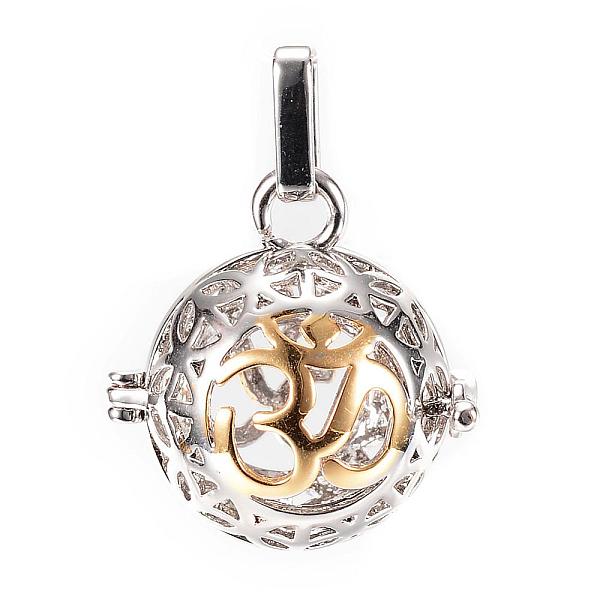 

PandaHall Rack Plating Brass Cage Pendants, For Chime Ball Pendant Necklaces Making, Hollow Round with Om Symbol, Platinum & Golden...