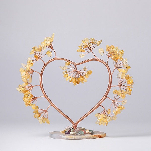 

PandaHall Natural Citrine Chips Love Heart Tree Decorations, Copper Wire Feng Shui Energy Stone Gift for Home Desktop Decoration...