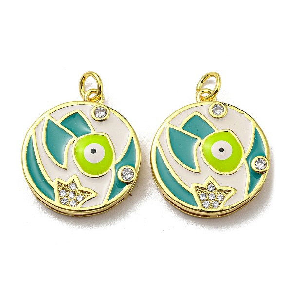 

PandaHall Real 18K Gold Plated Brass Pendants, with Cubic Zirconia and Enamel, Flat Round with Evil Eye Charms, White, 21x18.5x4mm, Hole...