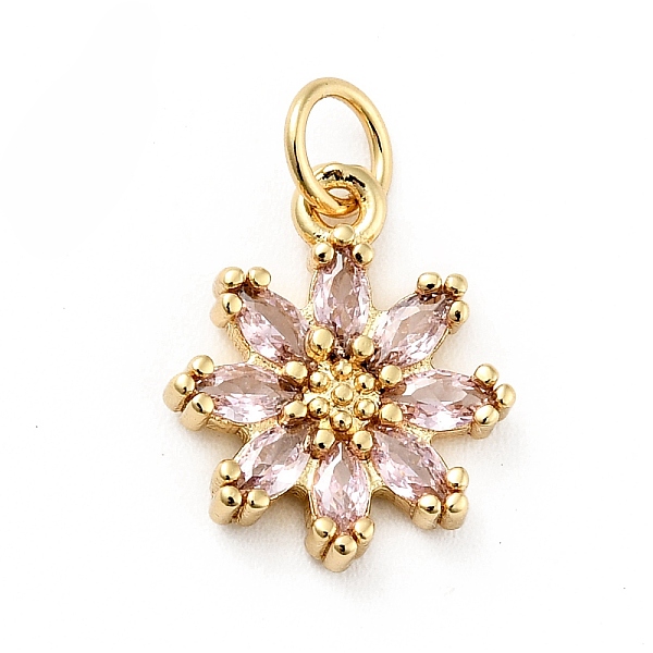 

PandaHall Rack Plating Brass Micro Pave Cubic Zirconia Charms, Long-Lasting Plated, Lead Free & Cadmium Free, Real 18K Gold Plated, Flower..., Pink