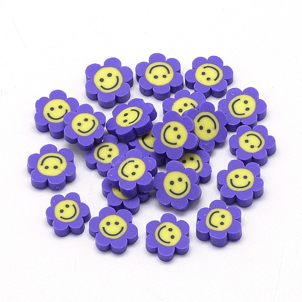 

PandaHall Handmade Polymer Clay Cabochons, Flower with Smile Face, Mauve, 9~11x9~11x2~3mm Polymer Clay Flower Purple