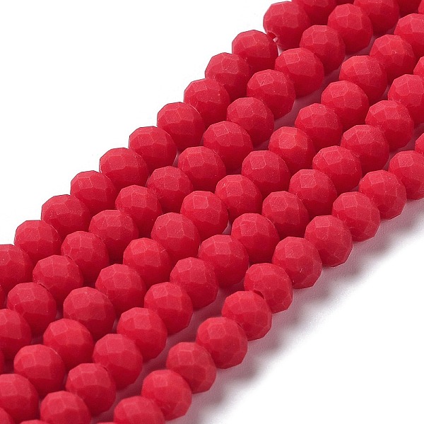 

PandaHall Glass Beads Strands, Faceted, Frosted, Rondelle, Crimson, 10mm, Hole: 1mm, about 63~65pcs/strand, 19.2~20 inch(48~50cm) Glass..., Pink