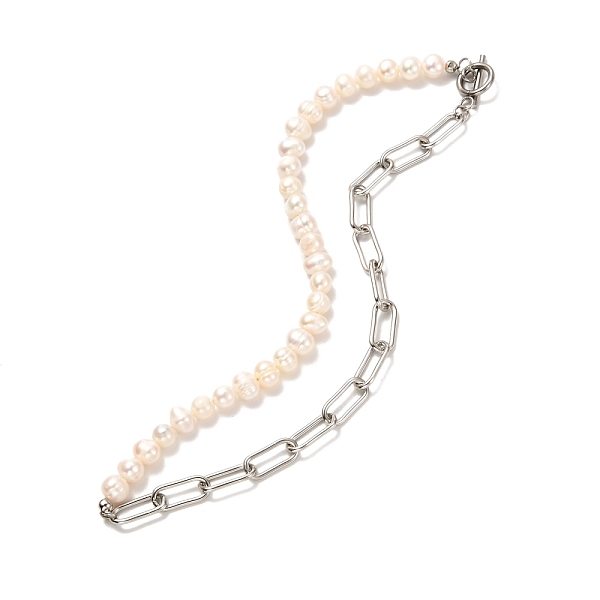 

PandaHall Vintage Natural Pearl Beaded Necklace for Girl Women, 304 Stainless Steel Paperclip Chain Necklace, White, 16.57 inch(42.1cm)...