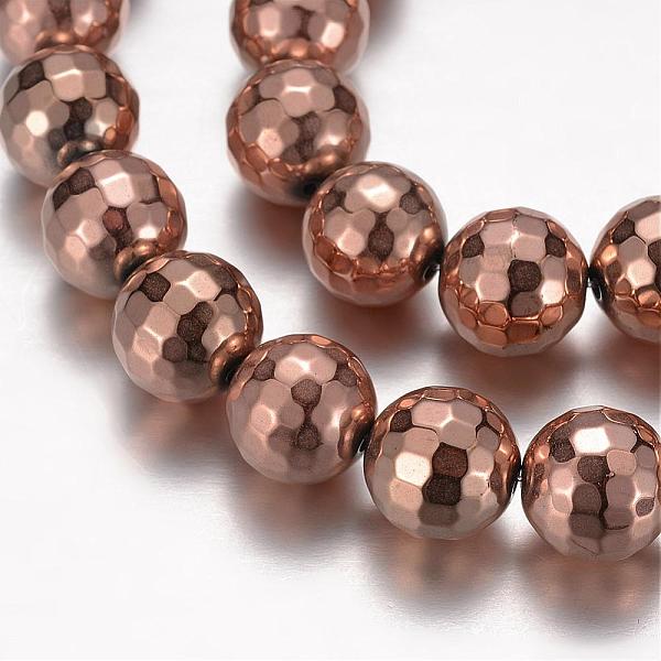 PandaHall Non-Magnetic Hematite Beads Strands, Faceted, Round, Rose Gold Plated, 12mm, Hole: 1mm, about 33pcs/strand, 15.1 inch Non-magnetic...