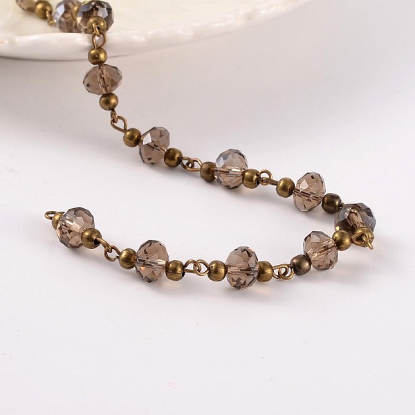 

PandaHall Handmade Glass Beaded Chains for Necklaces Bracelets Making, with Brass Beads and Brass Eye Pin, Unwelded, Dark Gray, 39.3 inch...