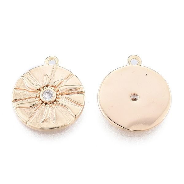 

PandaHall Brass Micro Pave Clear Cubic Zirconia Pendants, Cadmium Free & Nickel Free & Lead Free, Flat Round with Sun, Real 18K Gold Plated...