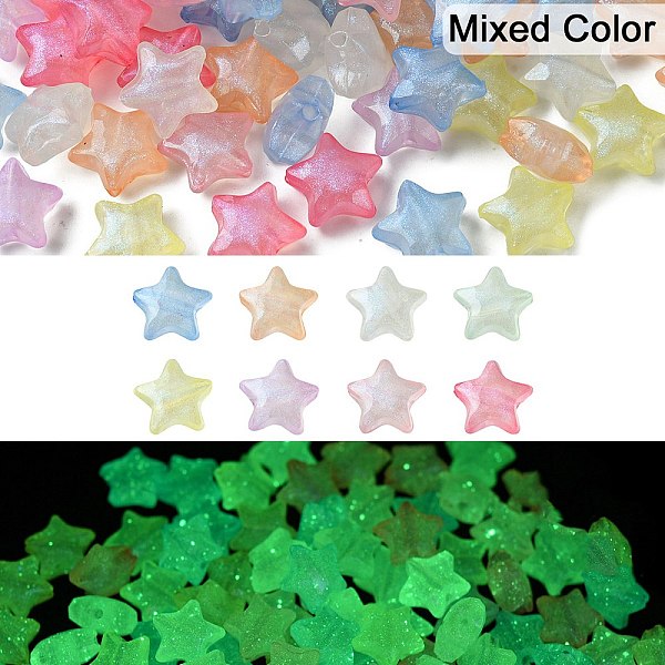 

PandaHall Luminous Acrylic Beads, Glitter Beads, Glow in the Dark, Star, Mixed Color, 14x15x8mm, Hole: 2mm Acrylic Star Multicolor