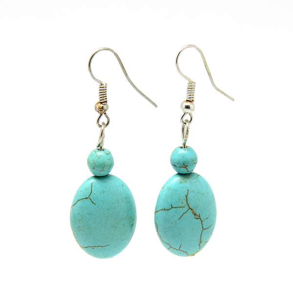 

PandaHall Dyed Synthetic Turquoise Dangle Earrings, with Iron Findings, Dark Turquoise, 45~48mm, Pin: 0.8mm Synthetic Turquoise Cyan