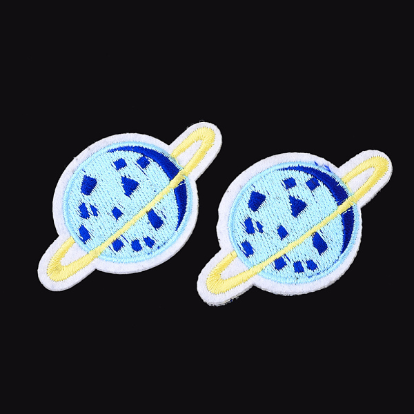 

PandaHall Computerized Embroidery Cloth Iron On Patches, Costume Accessories, Appliques, Planet, Light Blue, 65x39x1.5mm Cloth Others Blue
