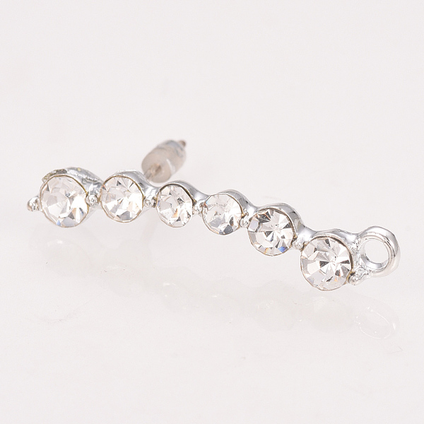 

PandaHall Alloy Stud Earring Findings, with Loop, 925 Sterling Silver Pins & Rhinestones, Platinum, Crystal, 29x5mm, Hole: 1.5mm, Pin: 0.6mm..., Clear