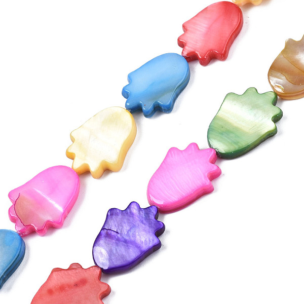 

PandaHall Natural Freshwater Shell Beads Strands, Dyed, Hamsa Hand, Mixed Color, 15~16.5x11.5~13x3mm, Hole: 0.7mm, about 26pcs/strand, 15.98..., Multicolor