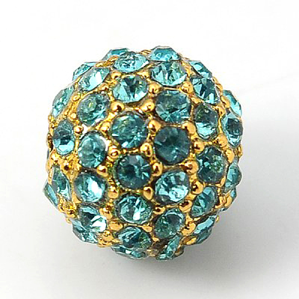

PandaHall Alloy Rhinestone Beads, Grade A, Round, Golden Metal Color, Aquamarine, 10mm Alloy+Rhinestone Round Cyan