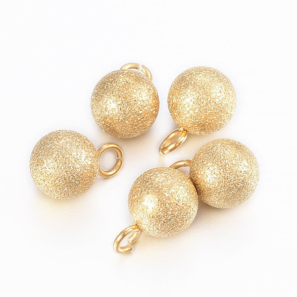 

PandaHall Ion Plating(IP) 201 Stainless Steel Charms, Textured, Frosted, Round, Golden, 9x6mm, Hole: 2mm 201 Stainless Steel Round