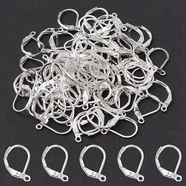 

PandaHall Brass Leverback Earring Findings, with Loop, Nickel Free, Silver, 15x10mm, Hole: 1mm Brass