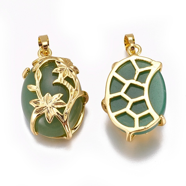 

PandaHall Natural Green Aventurine Pendants, with Golden Tone Brass Findings, Oval with Flower, 32x20x9mm, Hole: 5x8mm Green Aventurine Oval