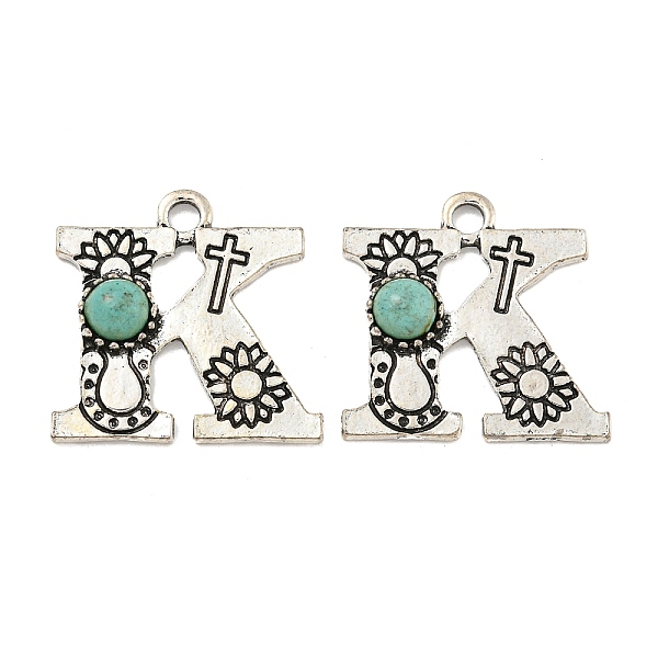 

PandaHall Synthetic Turquoise & Alloy Pendants, Letter Charms, Antique Silver, Letter K, 25x25.5x4.5mm, Hole: 3mm Synthetic Turquoise Letter...