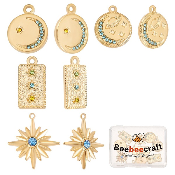 

PandaHall Beebeecraft 8pcs 4 style 304 Stainless Steel Pendants, with Rhinestone, Flat Round with Moon & Star & Rectangle with Star, Real...