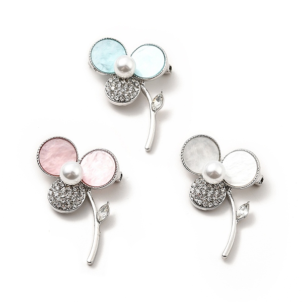 

PandaHall Crystal Rhinestone Clover Lapel Pin with ABS Pearl Beaded, Platinum Alloy Brooch with Acrylic for Backpack Clothes, Cadmium Free &..., Multicolor