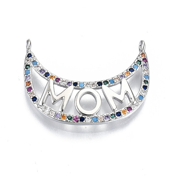 

PandaHall Brass Micro Pave Colorful Cubic Zirconia Pendant Link, for Mother's Day, Cadmium Free & Nickel Free & Lead Free, Moon with Word...