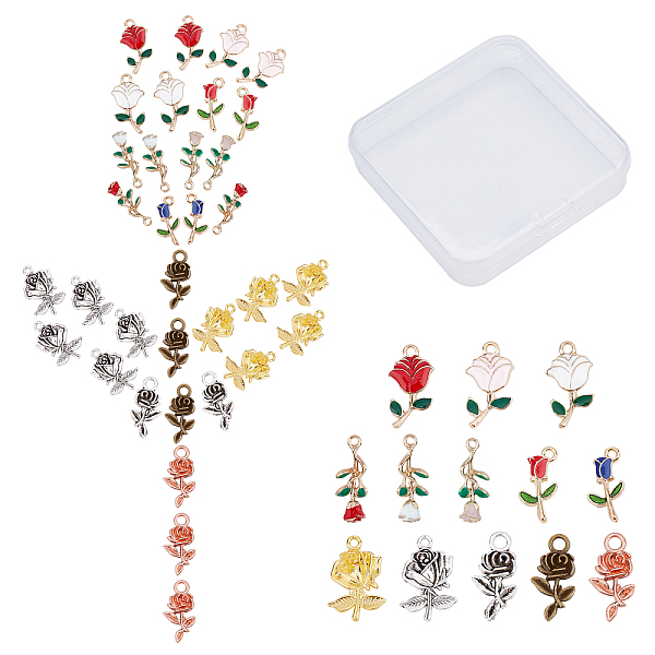 

PandaHall CREATCABIN 1 Box 66Pcs 13 Styles Alloy Rose Charms Colorful Enamel Flower Pendants Red Roses Floral Shape Dangle Vintage Pendant..., Multicolor