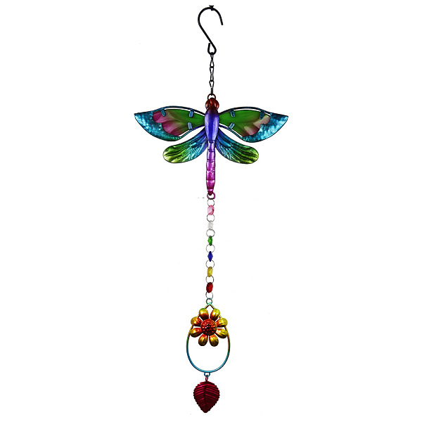 

PandaHall Rainbow Color Pendant Decorations, Glass Suncatcher, with Iron Findings, Dragonfly Pattern, 520x185mm Glass Dragonfly