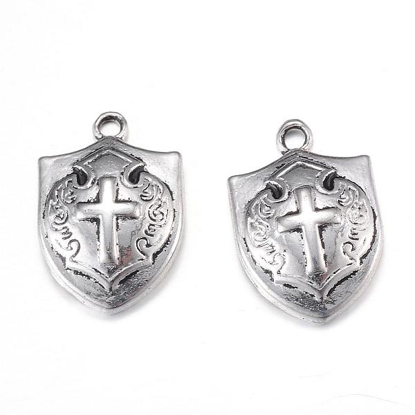 

PandaHall Tibetan Style Alloy Pendants, Shield with Cross, Cadmium Free & Lead Free, Antique Silver, 21x14x4mm, Hole: 2mm, about...
