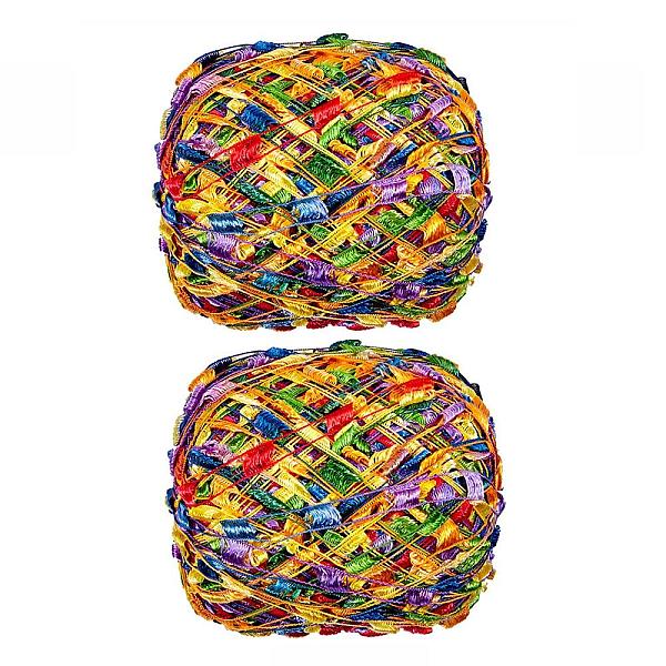 

PandaHall 2 Roll Polyester Fancy Yarn, Segment Dyed, Toothbrush Boucle Flag Knitting Yarn, Colorful, 8x0.4mm,2 roll Polyester