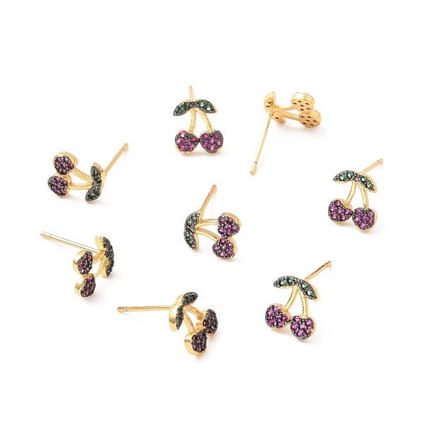 

PandaHall Colorful Cubic Zirconia Cherry Stud Earrings, Brass Jewelry for Women, Lead Free & Cadmium Free & Nickel Free, Real 18K Gold..., Pink