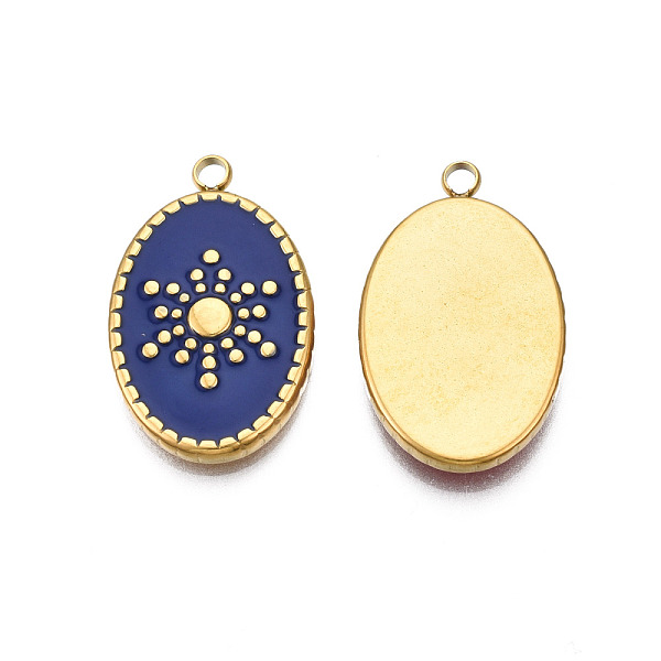 

PandaHall 304 Stainless Steel Enamel Pendants, Real 18K Gold Plated, Oval with Sun, Prussian Blue, 23x14.5x3mm, Hole: 2mm Stainless...
