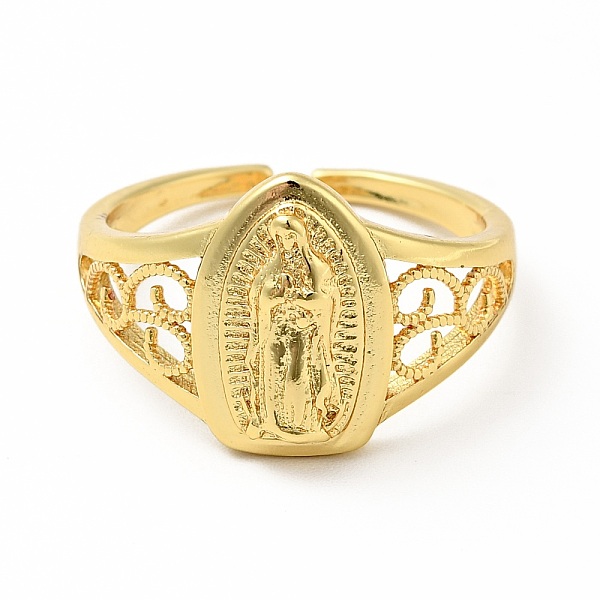 

PandaHall Brass Virgin Mary Open Cuff Ring, Chunky Hollow Ring for Women, Lead Free & Cadmium Free, Golden, US Size 8 1/4(18.3mm) Brass