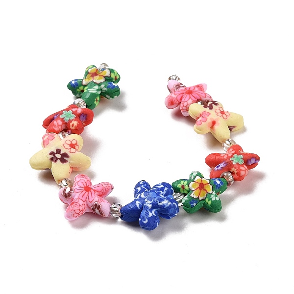 

PandaHall Handmade Polymer Clay Beads Strands, with Seed Beads, Starfish with Flower Pattern, Colorful, 15~17x15.5~17.5x5~6.5mm, Hole: 1.4mm...