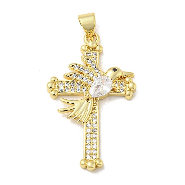 

PandaHall Rack Plating Brass Micro Pave Cubic Zirconia Pendants, Long-Lasting Plated, Lead Free & Cadmium Free, Cross with Bird Charms..., Clear