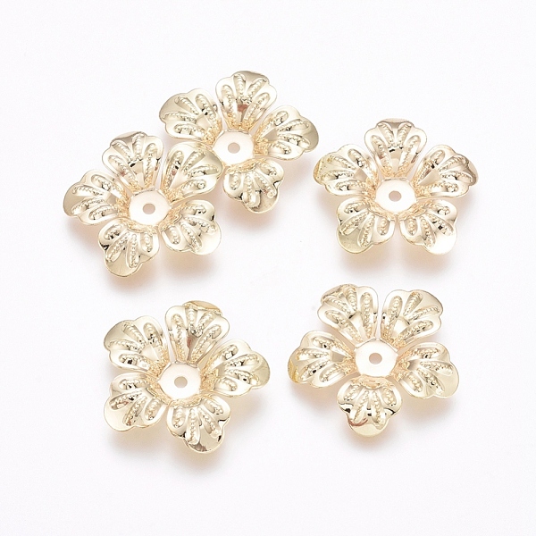

PandaHall Rack Plating Brass Bead Caps, 5-Petal, Flower, Light Gold, 21x21x3.5mm, Hole: 1.5mm Brass