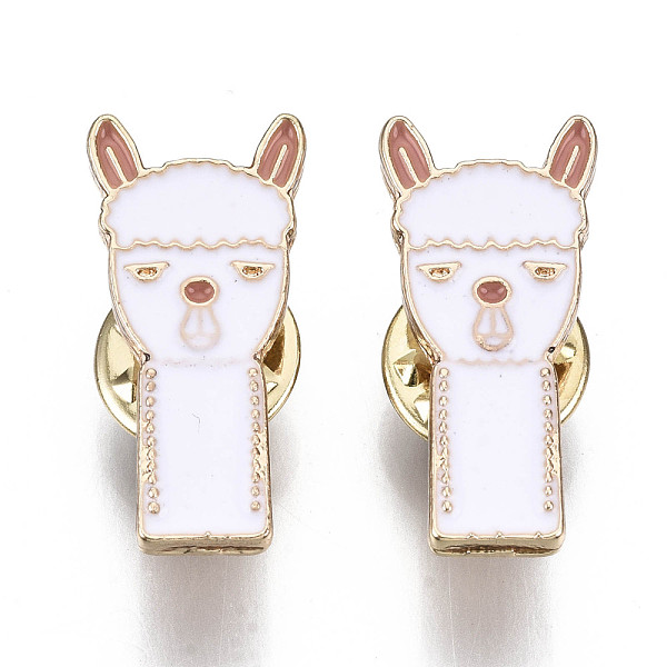 

PandaHall Alloy Brooches, Enamel Pin, with Brass Butterfly Clutches, Llama/Alpaca, Light Gold, White, 25x12x2mm, Pin: 1mm Alloy+Enamel White