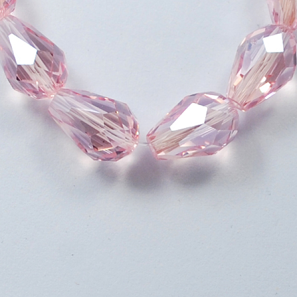 

PandaHall Electroplate Glass Beads Strands, Pearl Luster Plated, Faceted, teardrop, Pink, 6x4mm, Hole: 1mm, about 72pcs/strand, 15 inch...