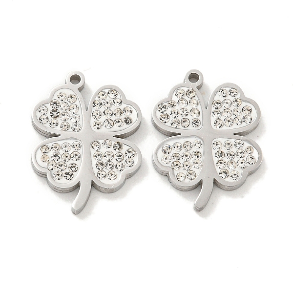 

PandaHall 304 Stainless Steel Pendants, with Polymer Clay Crystal Rhinestone, Clover Charms, Stainless Steel Color, 15.5x12x1.8mm, Hole: 1mm..., Clear