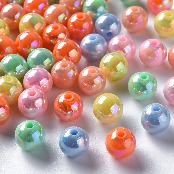 

PandaHall Opaque Acrylic Beads, AB Color Plated, Round, Mixed Color, 10x9mm, Hole: 2mm, about 940pcs/500g Acrylic Round Multicolor