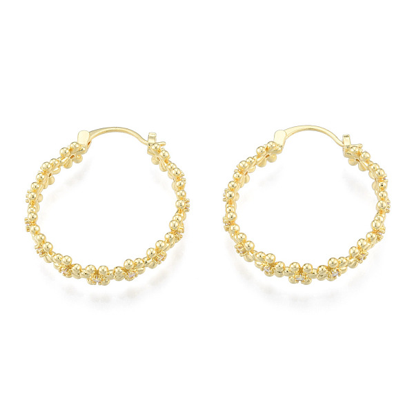 

PandaHall Clear Cubic Zirconia Flower Hoop Earrings, Brass Jewelry for Women, Nickel Free, Real 18K Gold Plated, 32x30x6mm, Pin: 0.8mm Cubic...