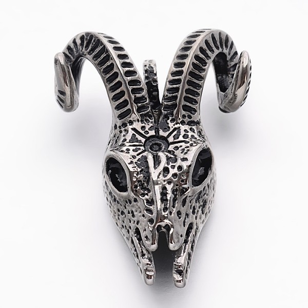 

PandaHall Retro 304 Stainless Steel Goat Skull Pendants, Antique Silver, 49x35x22mm, Hole: 7mm 304 Stainless Steel Skull