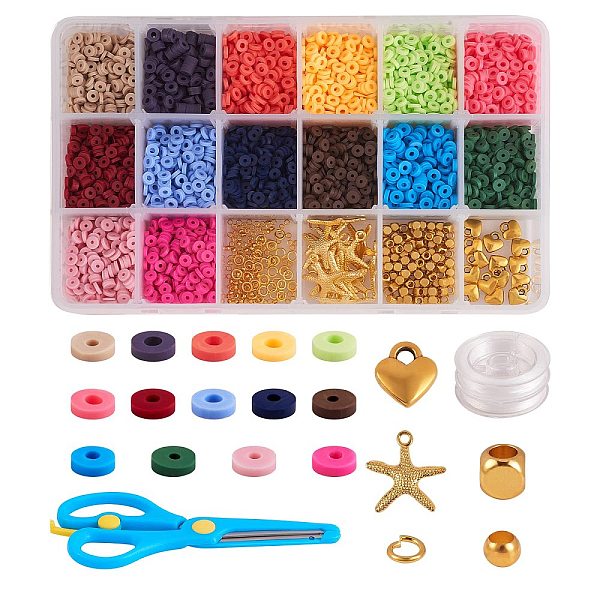 

PandaHall DIY Jewelry Kits, with Handmade Polymer Clay Heishi Beads, Alloy Pendants, Elastic Thread, Brass Spacer Beads & Ball Head Pins &..., Multicolor