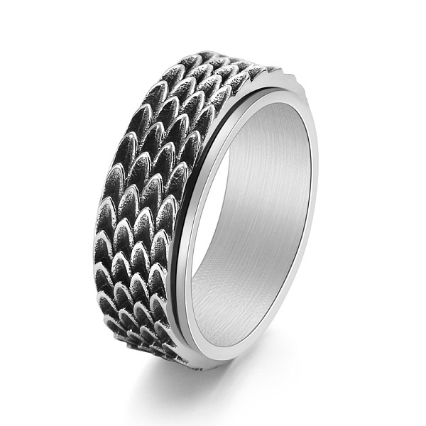 

PandaHall Grooved Feather Titanium Steel Rotating Finger Ring, Fidget Spinner Ring for Calming Worry Meditation, Stainless Steel Color, US...