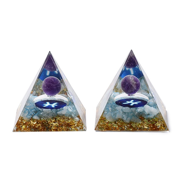 

PandaHall Resin Orgonite Pyramid Home Display Decorations, with Natural Amethyst/Natural Gemstone Chips, Constellation, Pisces, 50x50x50mm...