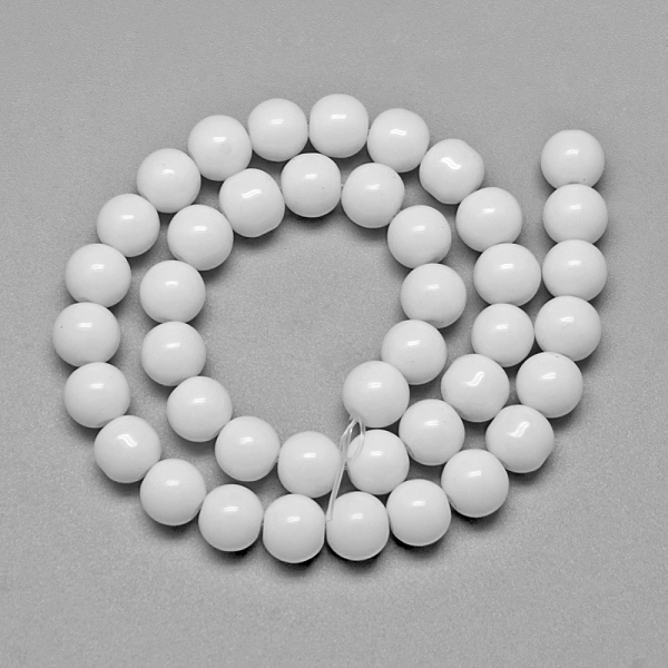 

PandaHall Glass Beads Strands, Round, White, about 6mm in diameter, hole: 1mm, about 50pcs/strand, 13 inch Glass Round White