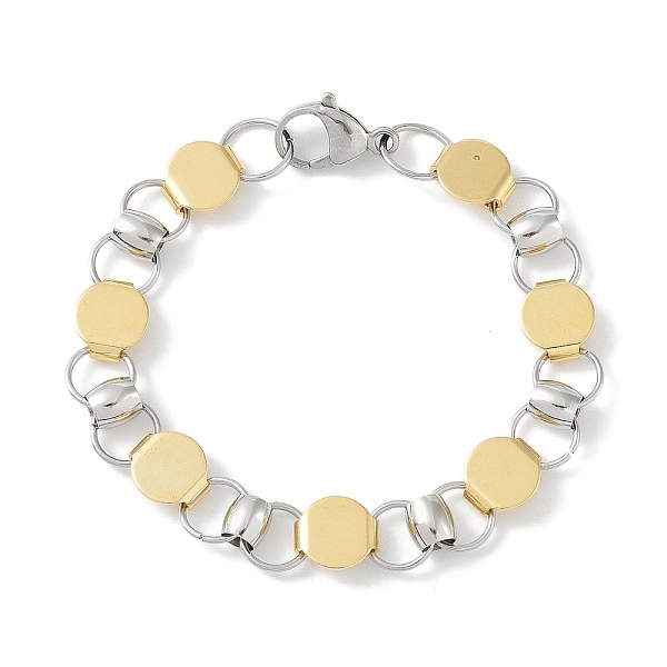 

PandaHall 201 Stainless Steel Flat Round Link Chain Bracelets for Women Men, Real 18K Gold Plated & Stainless Steel Color, 7-1/4 inch...