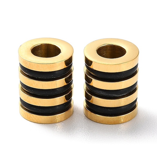 

PandaHall Ion Plating(IP) 303 Stainless Steel European Beads, Large Hole Beads, with Rubber Ring, Grooved Column, Golden, 10x8mm, Hole: 4mm...