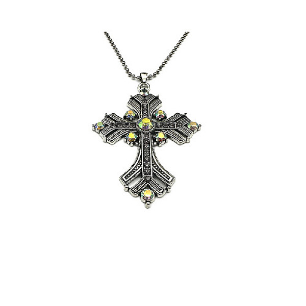 

PandaHall Cross Rhinestone Pendant Necklaces, with Antique Silver Alloy Ball Chains, Violet, 27.56 inch(70cm) Rhinestone Cross Purple