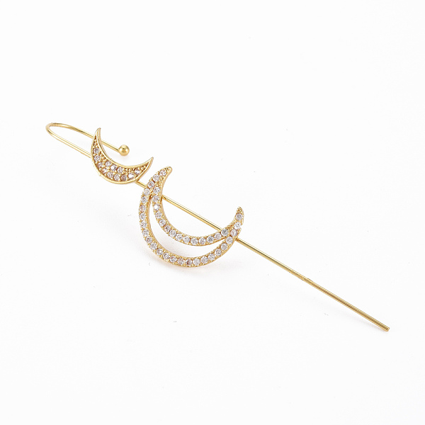 

PandaHall Moon Stud Earring, Brass Micro Pave Cubic Zirconia Ear Wrap Crawler Hook Earrings, Earcuffs for Her, Nickel Free, Real 16K Gold..., Clear