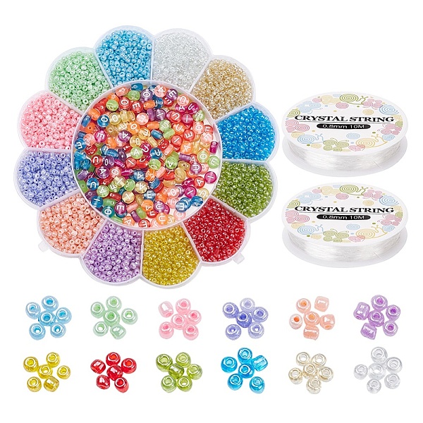 

PandaHall DIY Jewelry Making Kits, Including Flat Round Transparent Acrylic Letter Beads, 8/0 Trans & Ceylon Glass Round Seed Beads, Elastic..., Multicolor