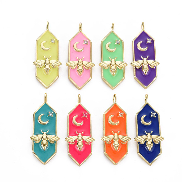 

PandaHall Brass Micro Pave Cubic Zirconia Pendants, with Enamel, Cadmium Free & Nickel Free & Lead Free, Real 16K Gold Plated, Hexagon with..., Multicolor